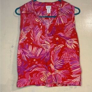 Sigrid Olsen women’s XS collared cotton sleeveless top hummingbirds tropical